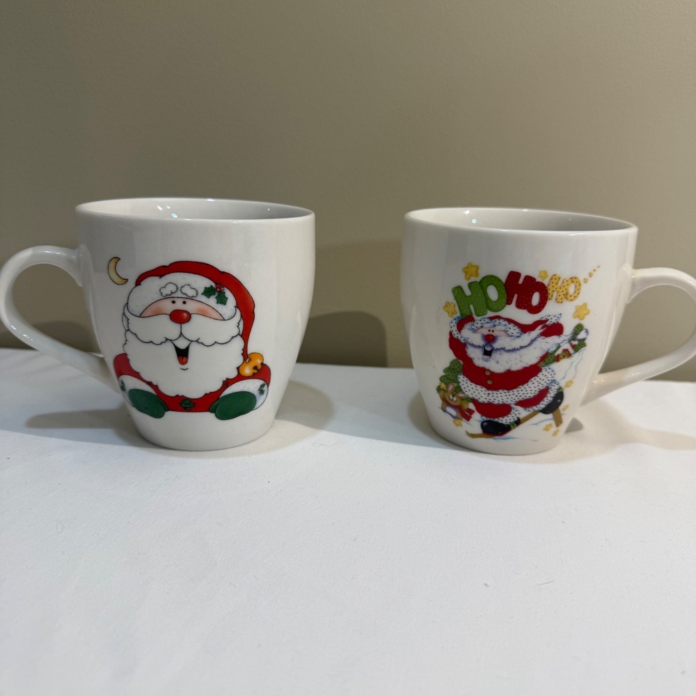 Vintage Royal Norfolk Christmas Santa Coffee Mug Set of 2 Ho Ho Ho Ceramic